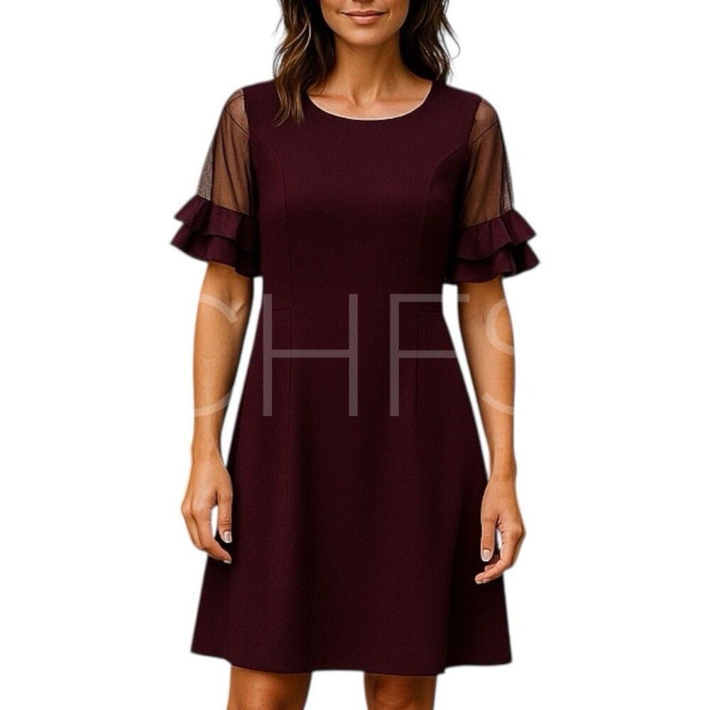 INA (I:na) Dress Women’s Plum Short Sleeve Ruffled  Size Large